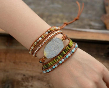 Joyful Chrysanthemum Coral Stone Multi Wrap Bracelet-Your Soul Place